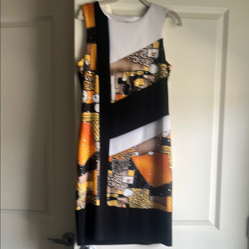 Bali Black, White, and Gold Geometric Dress